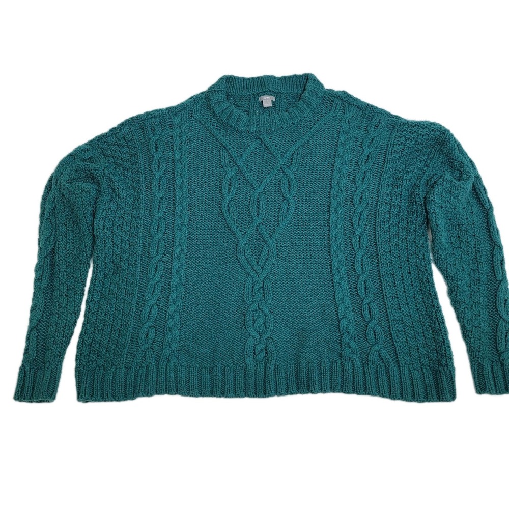 Aerie‎ Emerald Green Oversized All Over Cable Knit Sweater Cotton Blend Size S